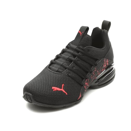 Image of PUMA Kids Boys Axelion Mesh Printed Fade Lace Up Sneakers Shoes Casual - Black, White