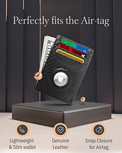 Image of Access Denied AirTag Holder Slim Wallet Genuine Leather RFID Blocking Gifts For Men, Black Carbonfiber, Small, Minimalist