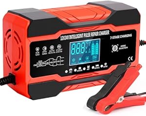 10A Autobatterie Ladegerät, 12V/24V Smart vollautomatische Batterie Ladegerät mit 7-Stufiger Ladung und LCD-Bildschirm Batterie Ladegerät, geeignet für AGM, Wet und Gel-Blei-Säure-Batterien