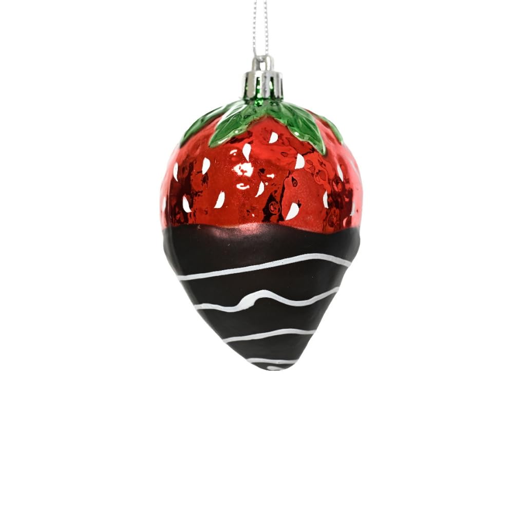 Decoris Shatterproof Chocolate Dipped Strawberry Ornament, 3.5" Tall x 2.4" Wide, Polystyrene, Christmas Tree Decoration