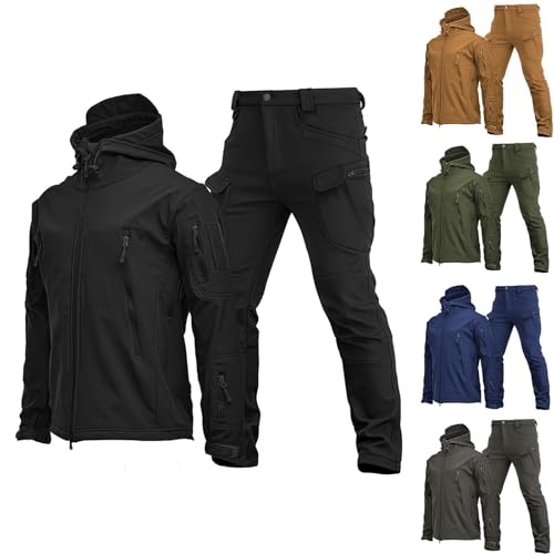Men's Fleece Softshell Hiking Suit Winter Tactical Ski Set Outdoor Windproof Thermal Hunting Jacket Pant 2 Piece Outfits2