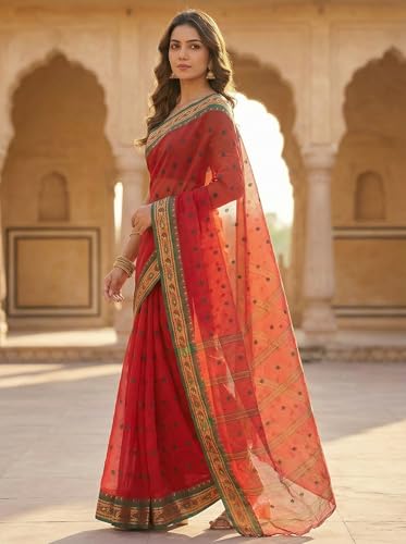 Image of WoodenTant Women's Pure Cotton Taant Saree with Designer Border