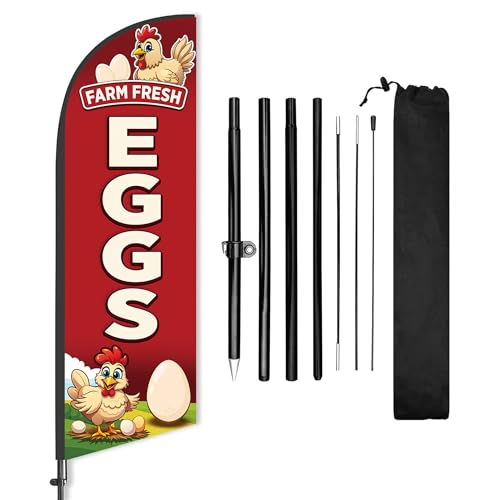 Farm Fresh Eggs Feather Flag Pole Kit 8 Ft Outdoor Polyester Carry Bag
