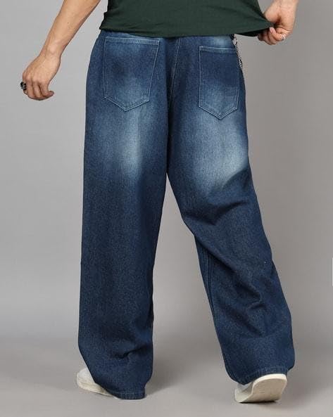 Image of M Q Denim Men's Straight Fit Jeans | Mid Wash Whisker Spray | Comfortable Cotton Denim for Daily & Casual Wear