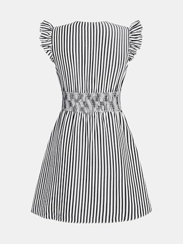 Image of CUPSHE Women's Striped Summer Dresses V Neck Casual Mini Dress Flutter Sleeve Ruffle Button Sundresses