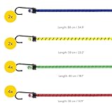 PRETEX Heavy Duty Bungee Cords with Hooks - Set of 12 - Short & Long Bungees for Camping & Outdoors - Small & Large Elastic Tie Down Luggage Straps in 4 Lengths - Multi-colour - Image 5