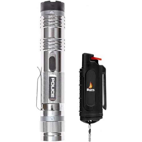 Police Stun Gun Burn Pepper Spray Combo Women Men Self Defense - M12 Grey