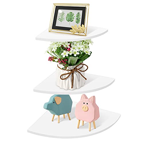 Cocoarm Estantes de Pared de Esquina de 3 Niveles, Color Redondos, de Esquina, flotantes, Decorativos, para Pared, estanterías de Almacenamiento, Muebles para el hogar, Oficina, Dormitorio