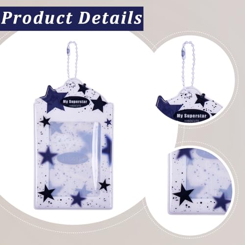 BEAMARKER 2 Stück Schwarze Sterne Fotokartenhalter PVC 3 Zoll Kartenhänger Schutzhülle Niedliche Rechteckige Visitenkartenhalter Schlüsselanhänger mit Kugelkette für Bilder Fotoalben Idol Credit ID