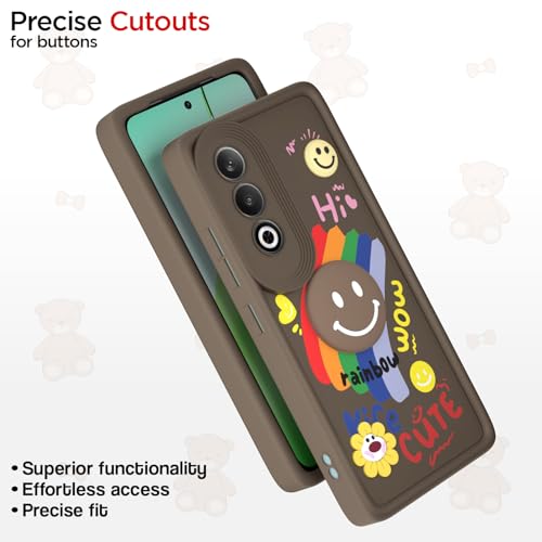 Image of Pikkme Back Cover for OnePlus Nord CE 4 5G | Soft Silicone| Cute Rainbow Smile & 3D Cartoon Flower Design | Shockproof Raised Camera Protection Bumper Case (Brown)