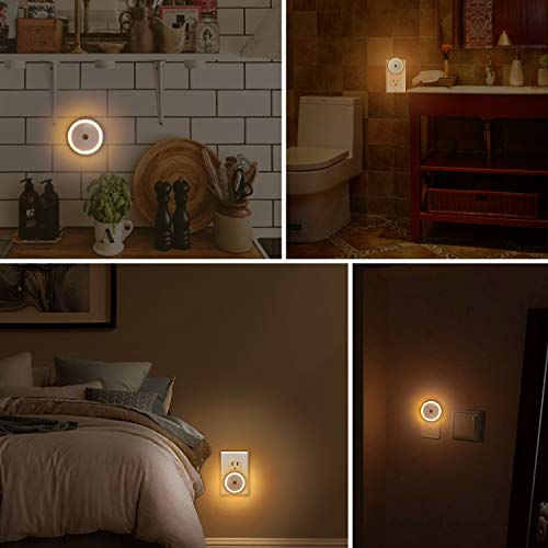 Plug-In Led Night Light Dusk To Dawn Sensor Smart Nightlight Wall Plug Light Warm White For Bathroom, Bedroom, Home, Kitchen, Hallway, Staireway, Energy Efficient Small Lights, Round, 2 Pack #TOP3