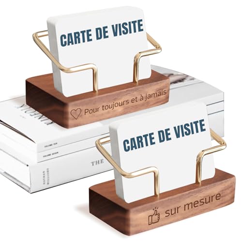 FKF Porte-cartes de Visite Personnalisés - Porte-cartes de Visite En Bois de Bureau Personnalisé, Gravure De Nom/Logo, Cadeaux Personnalisés Pour Hommes et Femmes (Noyer01)