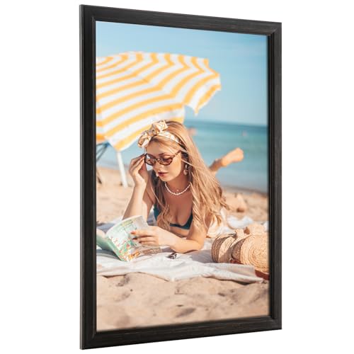 20x25 Wood Frame Black, Rustic Natural Wooden 25x20in Poster Picture Frame, Distressed 20 x 25inch Woodgrain Gallery Photo Frame with HD Plexiglass, Horizontal Vertical Wall Mounting Display 1pcs