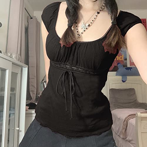 Image of Fairy Grunge Y2k Shirts Vintage Crop Tops Short Sleeve Girls Slim Fit Tees