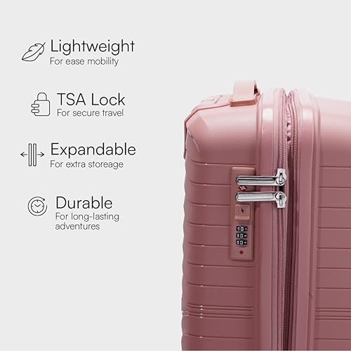 Image of Greece Trolley Spinner, 3-Piece Hard Case Suitcase with 360 Multi-Directional Wheels (Beige Pink)
