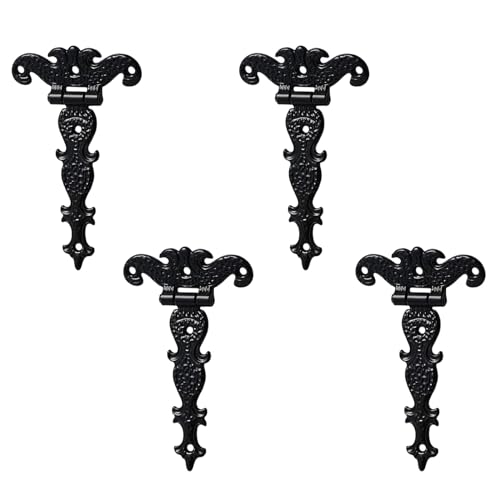 INCREWAY 4pcs Classic Decorative T-Strap Hinges, 3.2 inch Heavy Duty Zinc Alloy Antique Shed Door Hinges with Screws (Black)