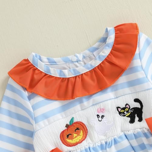 Baby Girl Halloween Outfit Peter Pan Collar Pumpkin Romper Bowknot Onesie Cute Girl Fall Winter Clothes3