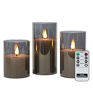 Rhytsing Lot de 3 Bougies LED en verre avec Télécommande, Bougies Piliers pour Noël, H10cm/ 12.5cm/ 15cm