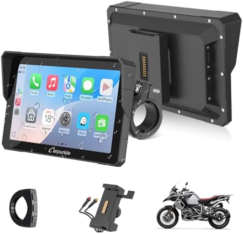 CARPURIDE W702S Pro Motorrad Carplay Bildschirm mit BM05 für Plug-and-Play | Kabellos CarPlay & Android Auto, 7" Wasserfest Touchscreen, Intercom-Funktion, Dual Bluetooth, Verdraht