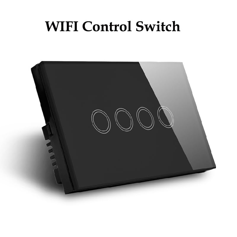Interruttore Tapparelle WiFi,Interruttore WiFi 4 Gang Smart Switch Wifi APP. Interruttore della lampada di controllo, interruttore in vetro cristallo WIFI2.4G. Hz(Black WIFI Switch)