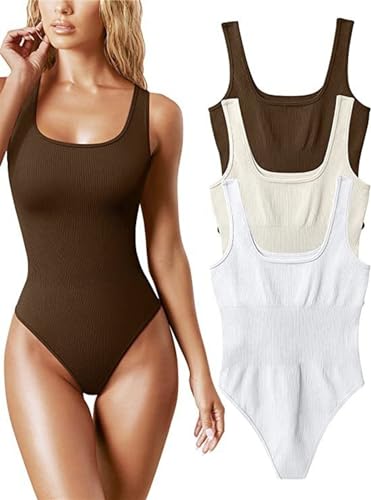 Body string MOCHAMIK pour femme lot de 3 pièces côtelé à col carré sans manches