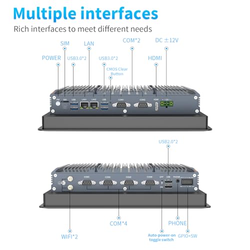 Image of 10.4 inch Industrial Fanless Panel PC, Touch Screen Panel Computer, Power-on Auto-Start, 2xLAN, HDMI, 6xUSB, 2xRS485, 4xRS232, 8*GPIO (I5-1235U No RAM No Storage No System)