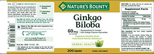 Nature's Bounty Ginkgo Biloba 60mg Capsules, 200 Count (Pack of 2) - Image 3