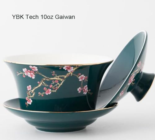 Image of 10oz Large Gaiwan, Ceramic Teacup -Embossed Plum Patterns (Green)