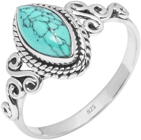 Turquoise Stone Ring 925 Sterling Silver Statement Ring For Women and Girls Handmade Rings Natural Gemstone Ring Promise Ring For Christmas Size US 7 Gift For Her