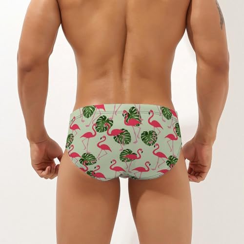 Flamingo Palm Leaves Mens Swim Briefs Bikini Sexy Low Rise Trunks Swimsuit Bathing Suit Beach2