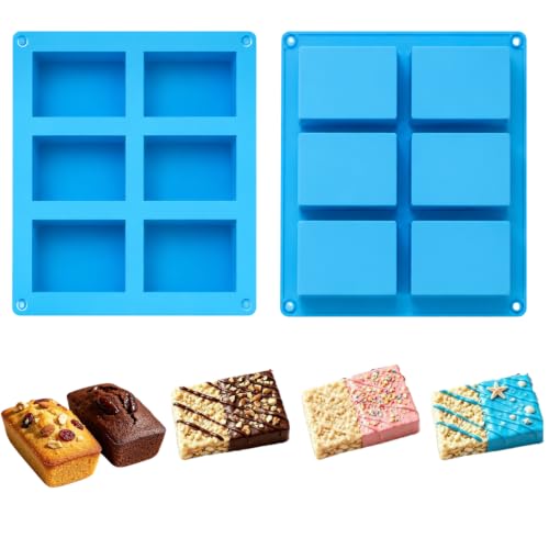 Image of PureBake Silicone Mould, Mini Loaf Bread Mold for Cakes, Brownies, Desserts, Chocolate, Candles, 6 Cavity Rectangle, Food Grade, Flexible, Oven & Freezer Safe