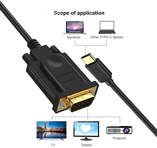 Qgeem Usb C To Vga Cable Adapter Sturdy Type C To Vga Cable [Thunderbolt 3] Compatible With Macbook Pro,Dell Xps 13/15,Surface Book 2,Hp Spectre X360,Lenovo Yoga 910 & More,Vga To Usb C(6Ft) #TOP1