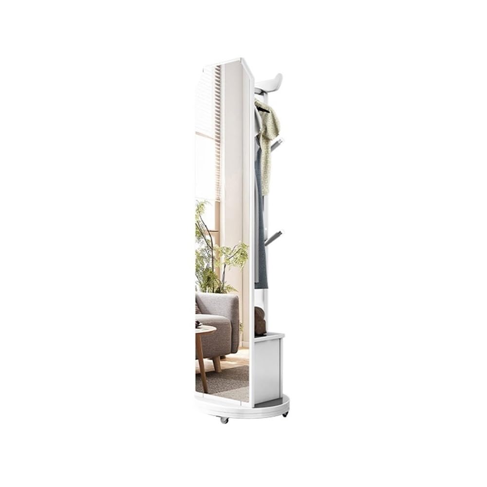 AILIUXIAOYAN Coat Rack Solid Wood Floor Coat Rack Clothes Hanger with Drawer Storage Cabinet Rack Entrance Porch Floor Clothes Hanger Removable Full-body Mirror(White)