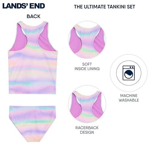 Image of Lands' End Girls' UPF 50+ Swim Bikini Bottom and Racerback Tankini Set