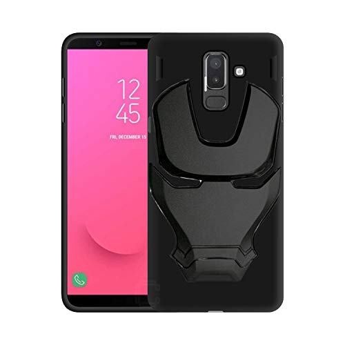 Image of COVERLY Official 3D Touch Feel Trending Real Hero Avenger Logo Mask Soft Rugged Grip Iron Man Super Power Cartoon Movie Silicone Matte Strong Back Cover for Samsung Galaxy On8 (2018) - Black