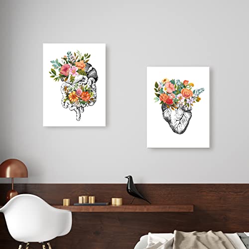 Listngbo Flower Heart Human Anatomy Canvas Wall Art,Nurse Office Vintage Floral Organs Canvas Painting Wall Decor For Nurse Office Clinic Hospital Wall Decor,Appreciation Gift For Nurse thumb #4