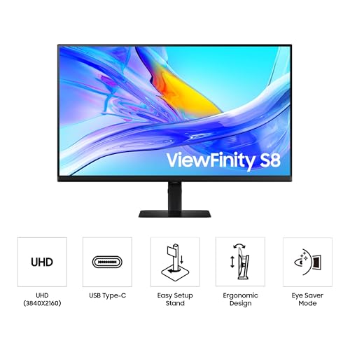 Samsung 32” ViewFinity S8 (S80UD) 4K UHD IPS HDR10 High Resolution Monitor, USB-C, Built-in Speakers, Ergonomic Stand, Built-in KVM Switch, Intelligent Eye Care, LS32D808UBNXGO, 2025 - Image 3