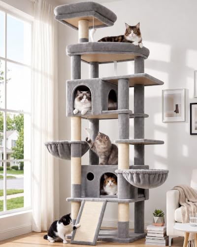 Image of Globlazer 81in Cat Tree for Large Cats, Extra Tall Tower, F81H, Light Grey