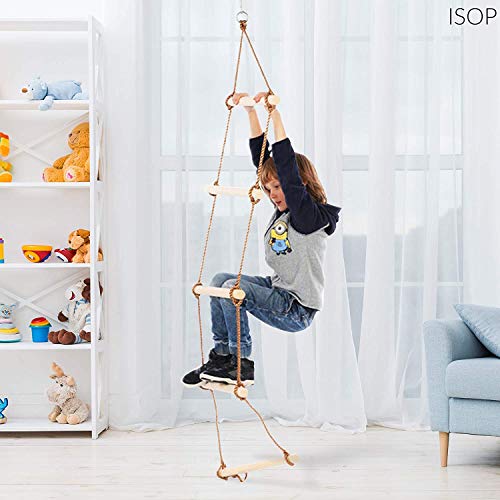 ISOP Swing Set Rope Ladder for Kids 10ft (3m) and Adults - Treehouse Ladder for Children - Exercise Climbing Equipment - Suitable for Bunker or Loft