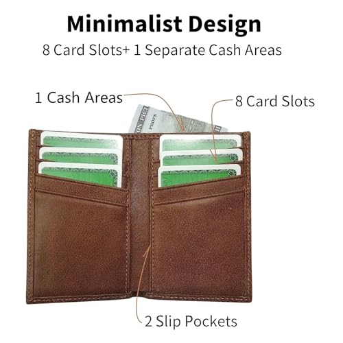 Slim Thin ID/Credit Card Holder RFID Blocking Genuine Leather Bifold Front Pocket Minimalist mens Wallet for Men & Women-Vintage Tan3