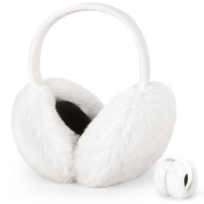 Earmuffs for Women Winter Foldable Warm Ear Muffs Faux Fur Cute Fuzzy Ear Warmers for Girls White-image-5