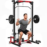 SPORTNOW Multi-Function Power Rack, Cable Crossover Machine with Pull Up Bar, Lat Pull Down System, Squat Rack, Barbell Bar, Landmine, Plate Storage Posts, for Home Gym Workout