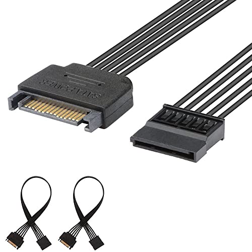 J&D 2-Pack 15 Pin SATA d'alimentation D'extension Câble, Mâle vers Femelle Cable, 25xm, Noir