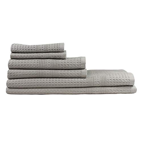 Gilden Tree Waffle Towel Set Quick Dry Thin | 2 Bath Towels | 2 Hand Towels | 2 Washcloths, Classic Style (Pewter) #TOP16