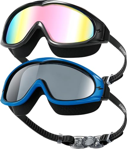 Image of Seago Swim Goggles Adult Youth Anti-Fog Wide Clear View Pool Goggles