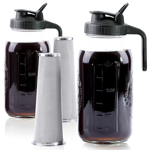 Cold Brew Coffee Maker 64 Oz Mason Jar Iced Coffee Maker 2 Set Half Gallon Glass Pitcher With Pour...