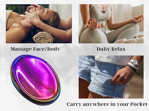 Image of Crystal Heaven Certified Titanium Aura Quartz Thumb Worry Pebbles Stones For Anxiety Stress Relief Massage - Original Healing Gemstone Agate Rubbing Stone For Yoga Meditation Spiritual Reiki Feng Shui