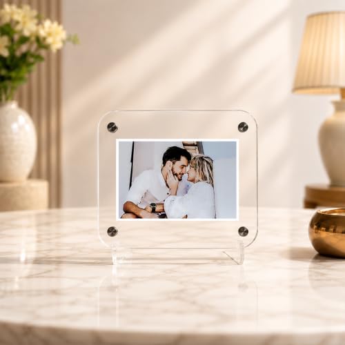 Image of Art Street Magnetic Acrylic Photo Frame for Fridge, Double-Sided Display, Pack of 1, With Stand, 6x9 cm Fridge Magnet Clear Picture Frame, Personalize & Swap Photos (Photos Not Includ)