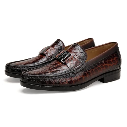 Classic Mens Leather Dress Loafer, Luxury Crocodile Printed Formal Business Shoes Slip on Dress Shoes with Buckle Penny Loafer for Mens
