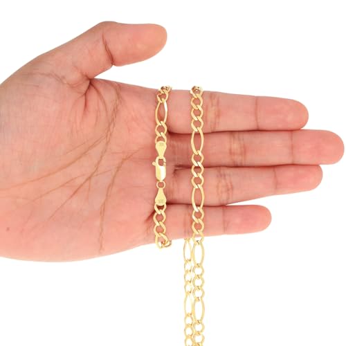 Nuragold 10k Real Yellow Gold Solid Figaro Link 5.5mm Chain Necklace (16"-30") Italian Jewelry for Men & Women4
